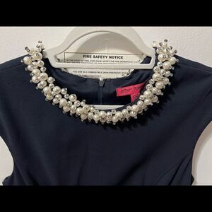 Betsey Johnson scuba crepe dress with pearl collar